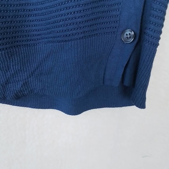 LOFT Open Knit Sweater Tunic Size Small Blue w/ Button Up Side Seams - Picture 11 of 11